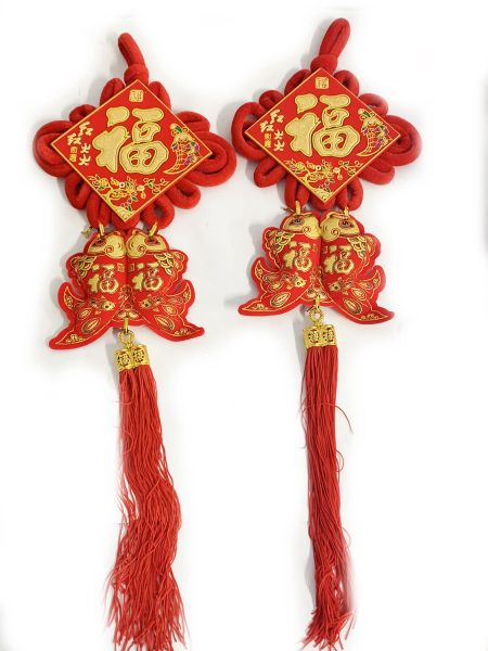 印花中国结双鱼12cm 1*300   注明：一包2个，此价格为单个的价格。  CNY DECORATION - CHINESE DBL FISHES12CM