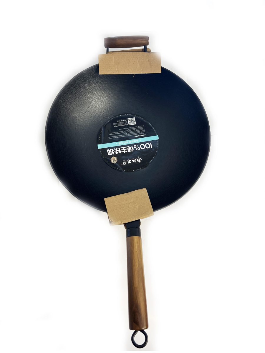 南红牌34CM生铁不粘平底锅#2406有耳木柄1*12 NHP CAST IRON NON-STICK FLAT FRY PAN WITH SINGLE HANDLE