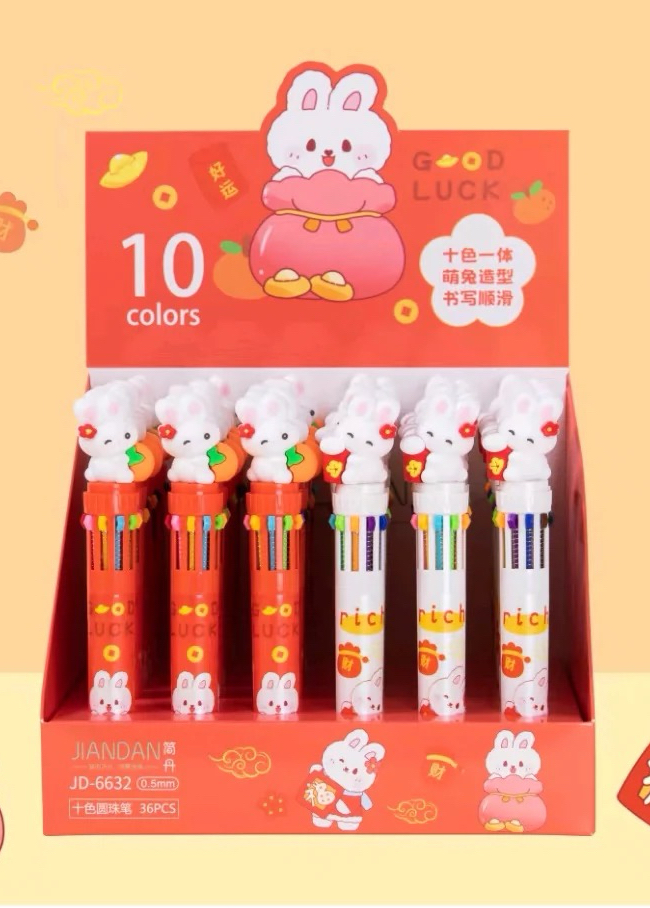 简丹JD-6632 幸运兔兔10色圆珠笔(36支*5盒) JD TEN COLOR BALLPOINT PEN(LUCKY BUNNY)