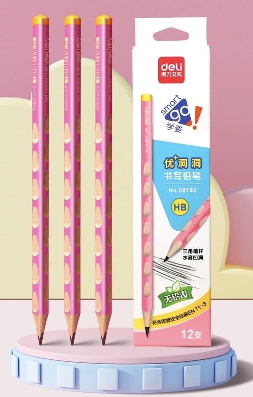 得力58182优+洞洞书写铅笔HB(粉)12支装 1*12 DL EXCELLENT+HOLE PENCIL (PINK)
