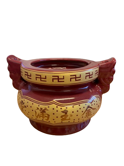 1号朱红双耳炉(大)1*36  VERMILION DBLE EARS INCENSE STICK ASH HOULDER-LARGE