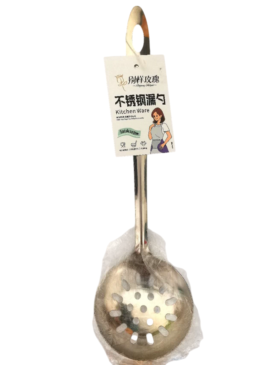 别样玫瑰Y14不锈钢漏勺1cm厚带孔口宽7cm总长28cm1*1200   BYMG SKIMMER