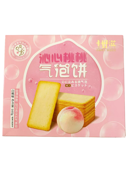 卡好滋沁心桃桃气泡饼-白桃味105G*24 KHZ REFRESHING PEACH SPARKLING COOKIES WHITE PEACH FLA