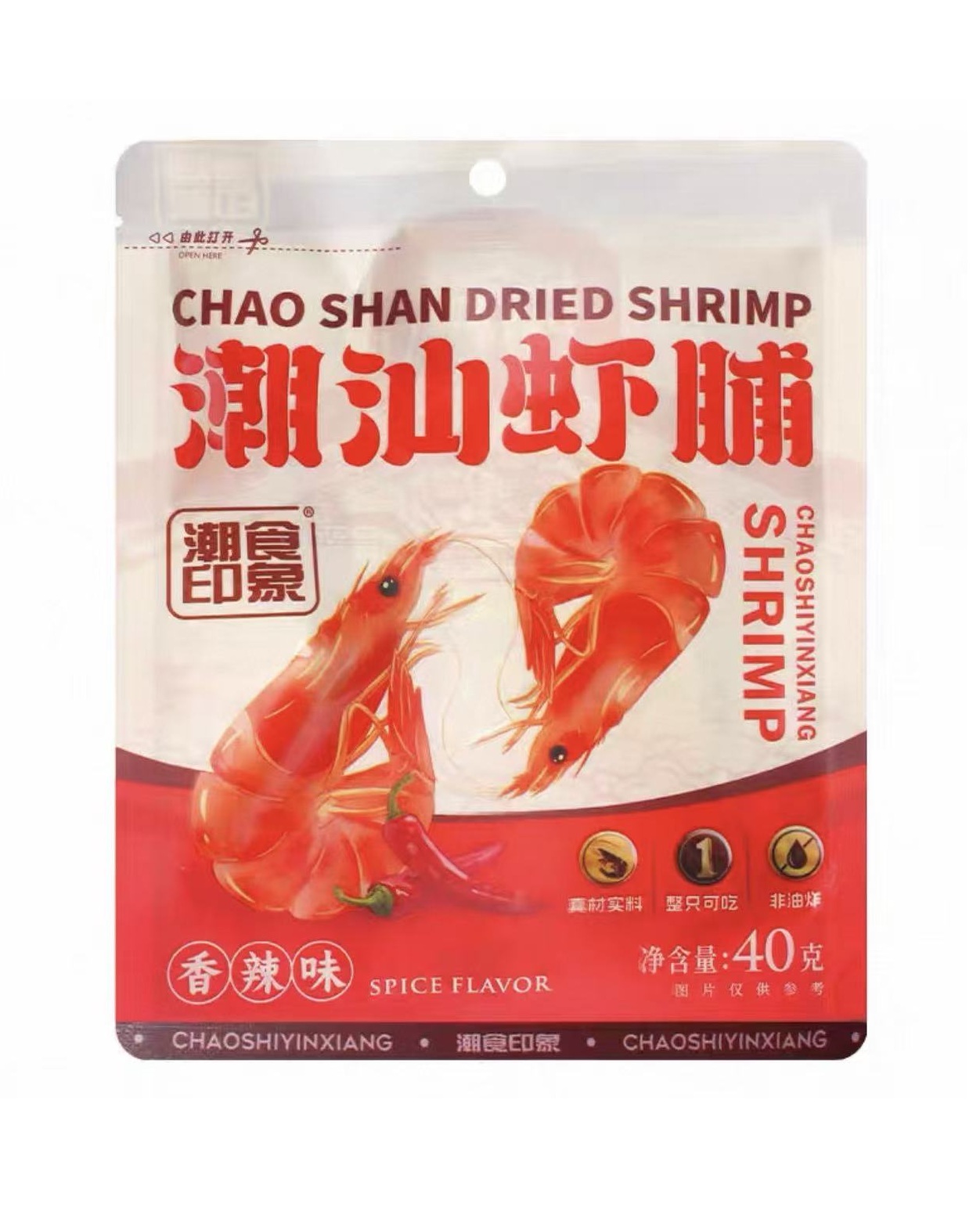 潮食印象潮汕虾脯香辣味40G*30 CSYX CHAOSHAN DRIED SHRIMP SPICY FLA